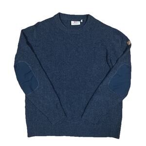 Fjallraven Ovik Round-neck Sweater Blue Wool Elbow Patches XXL Tag Fits M/L